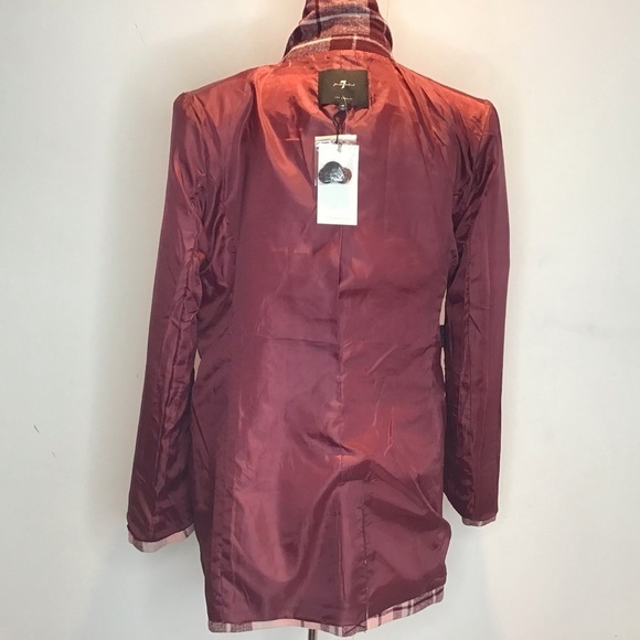 7 For All Mankind Double Breasted maroon/burgundy plaid wool blend blazer M NWT - Picture 7 of 12
